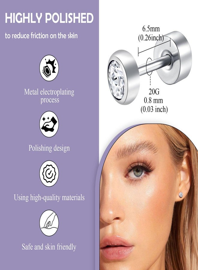 BLISI G23 Solid Titanium Studs Earrings Flat Back Earrings, Dainty Small 3mm Crystal Screw Back Silver Stud Earrings Hypoallergenic Cartilage Rhinestones Earring Helix Tragus Conch Piercing Jewelry - Image 5
